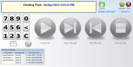 franchise timeclock user interface